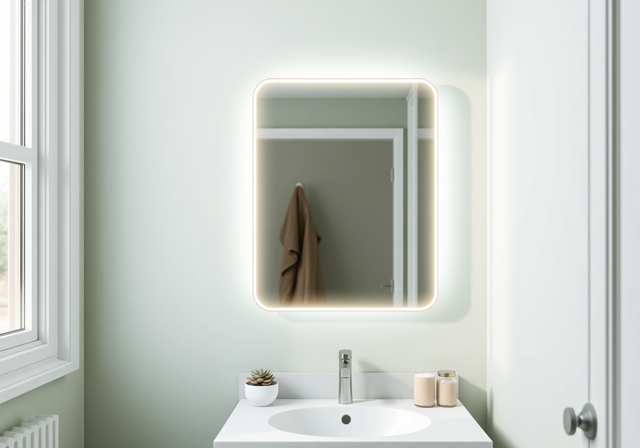 Mirror Slim mounted in a modern bathroom with warm lighting