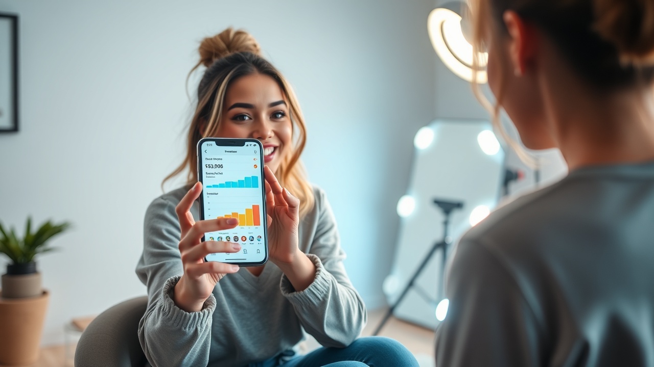 Creator filming a Mirrorly smart mirror setup in a studio with professional lighting